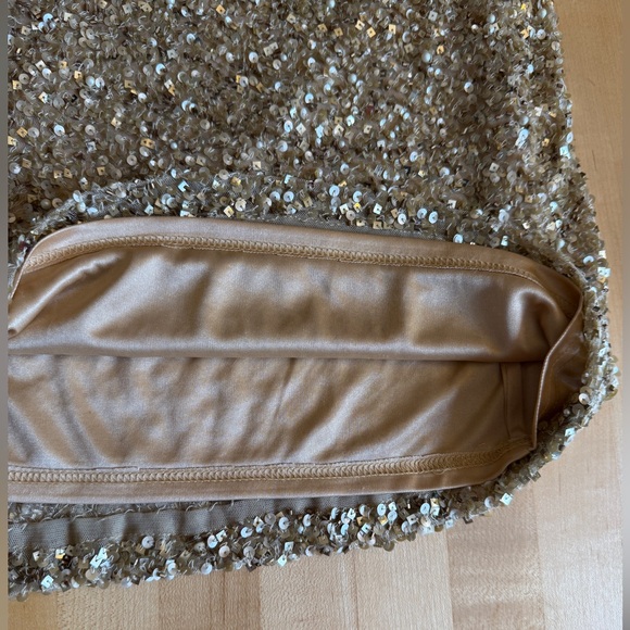 Aidan Mattox Gold Sequin Pearl Mini 1-Shoulder Holiday Party Dress  Sz 4 w/ Flaw - Picture 10 of 15